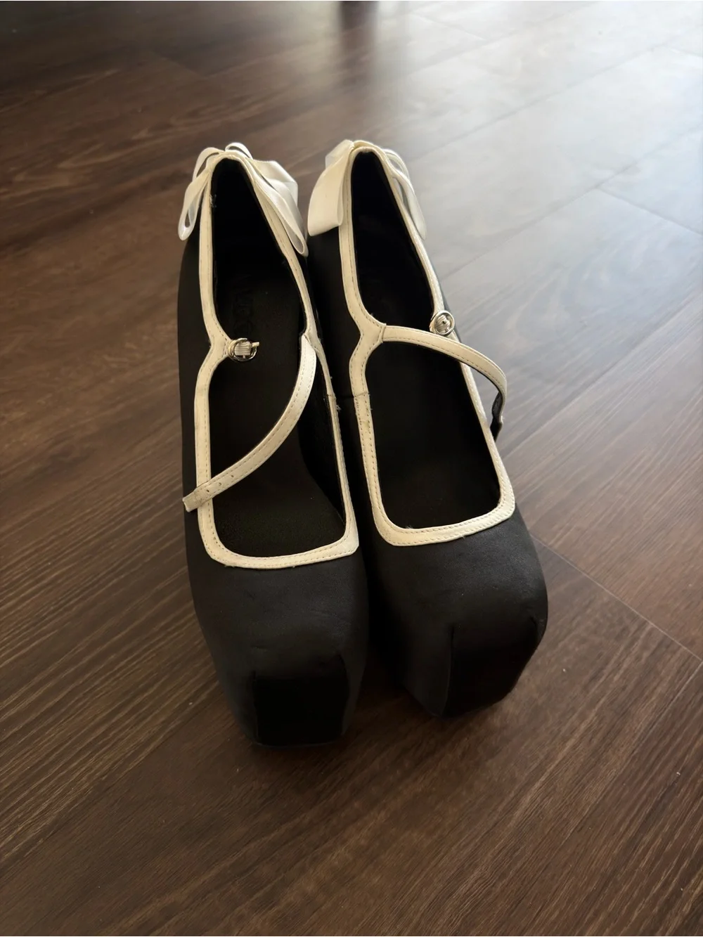 Platform Mary Jane Heels with White Bow